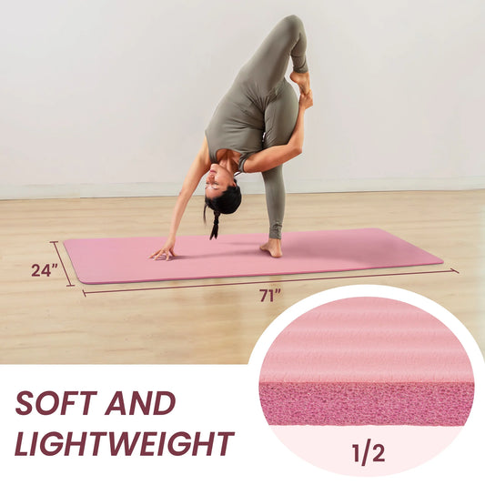 Extra Thick 1/2" Yoga Mat - 71"X24" Non-Slip Exercise Mat with Carrying Strap, High Density Foam for Spine & Joint Support, Easy Clean & Portable for Hom，Travel，Gym